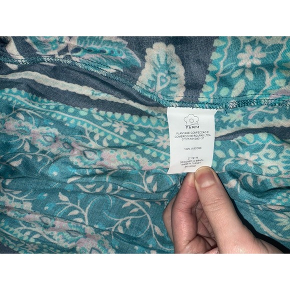 Farm Rio Anthropologie Blue Green Boho Paisley Wrap Ruffle Size XS Midi Dress - Picture 7 of 7